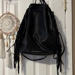 Victoria's Secret Black faux leather Backpack with Fringe